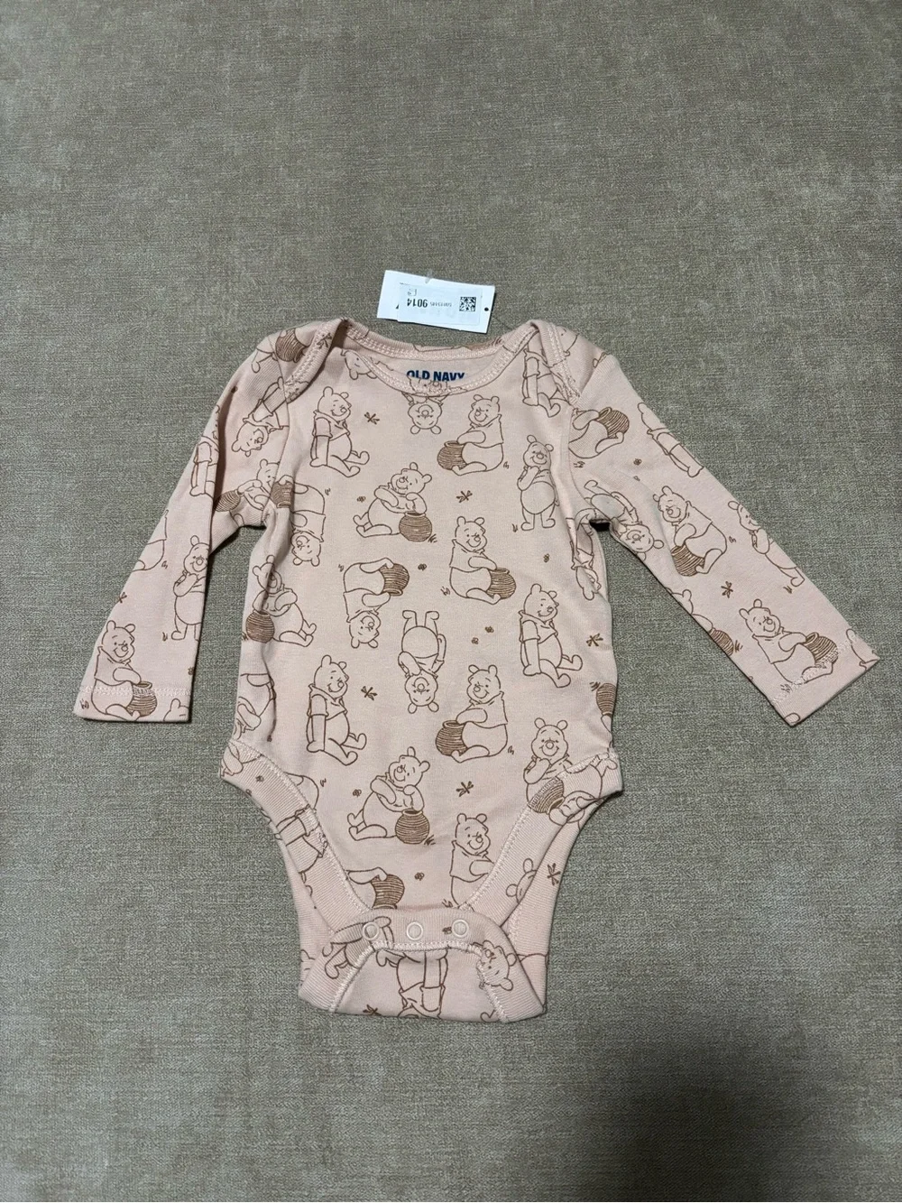 Old Navy Light Pink Bear-Print Long-Sleeve Baby One-Piece